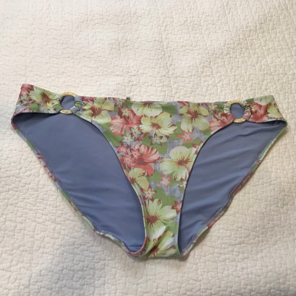 aerie bikini bottoms Powder Blue floral print Hibiscus flower Women's XL